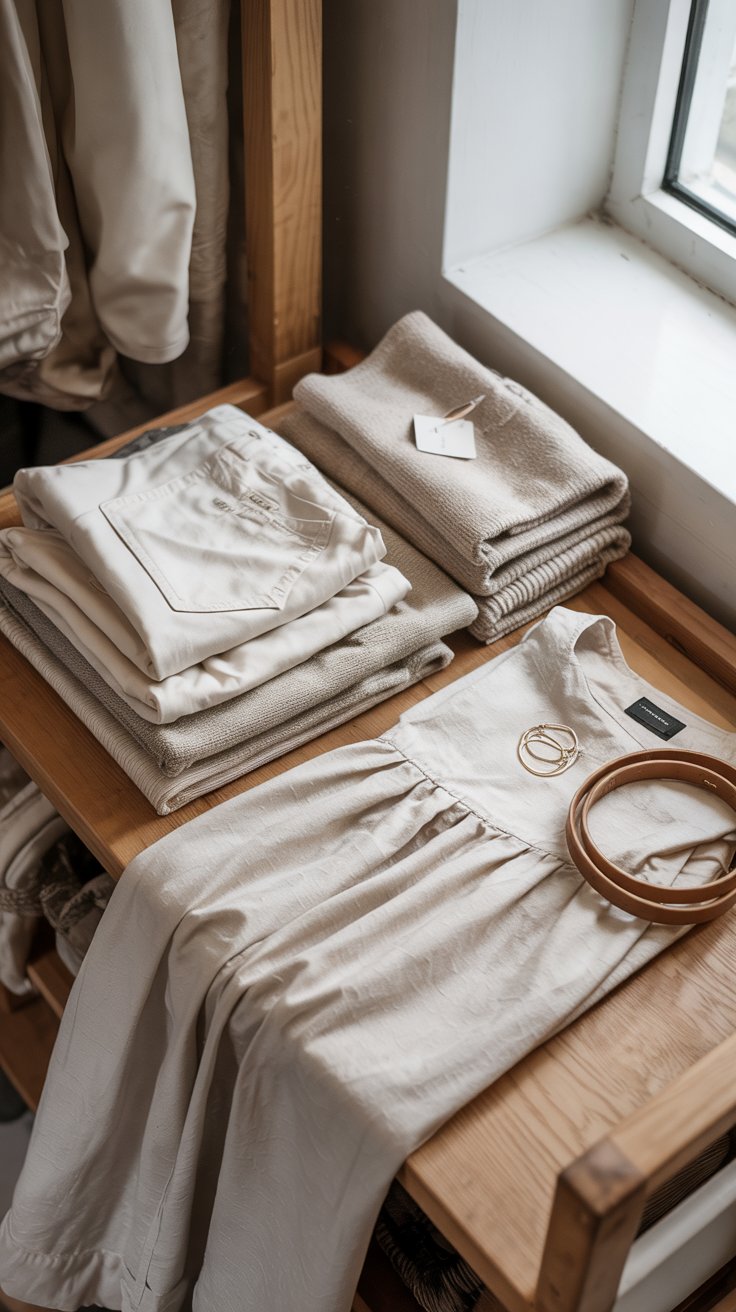 image of a spring inspired wardrobe essentials flat lay