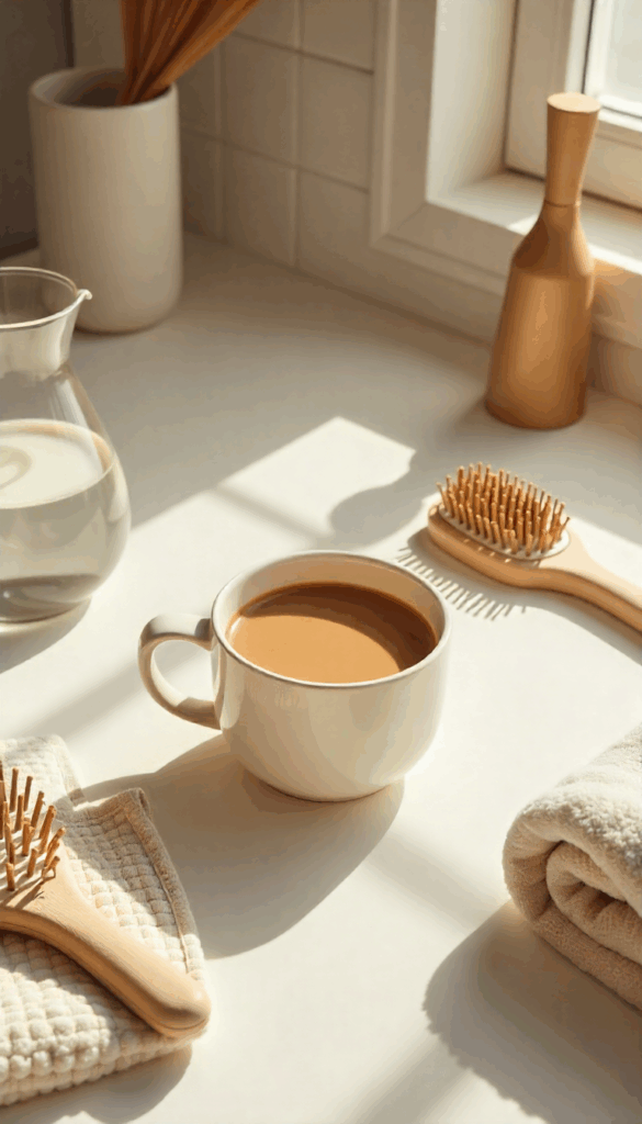 freshly brewed coffee in the morning