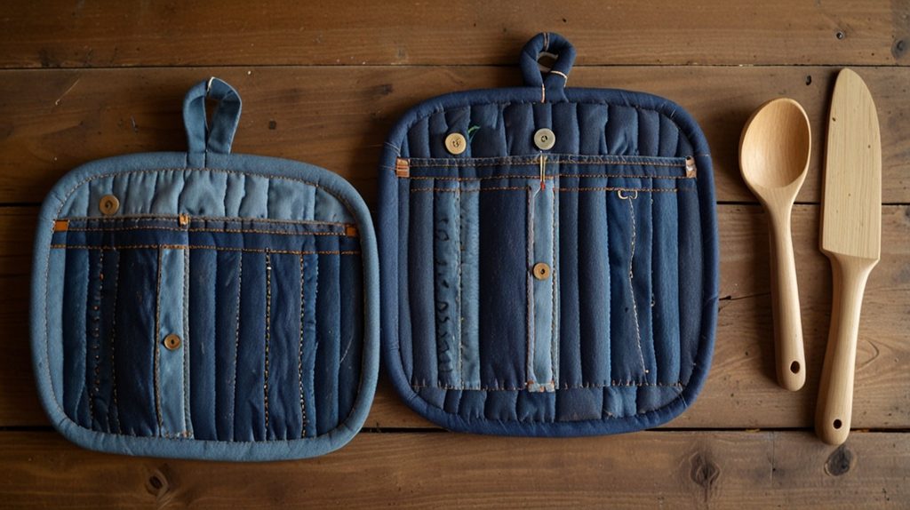 cozy kitchen counter top with denim coasters