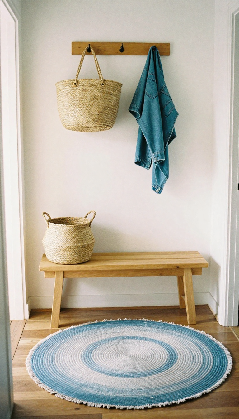 bright entry way with a DIY denim round rug