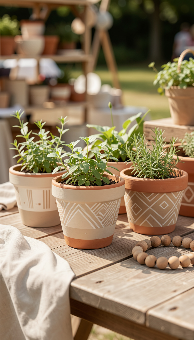 decorative planters and pots at a market setting