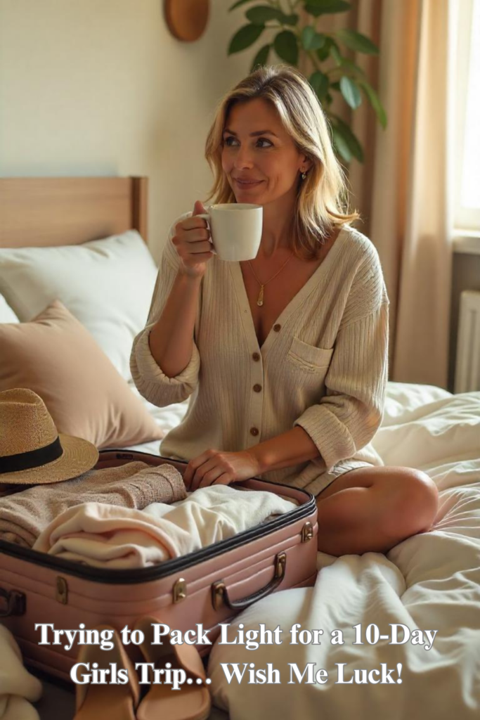 woman sitting on bed packing