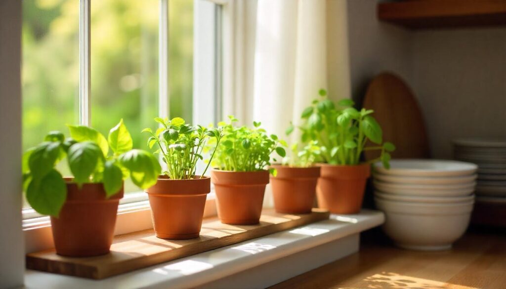 herb garden on a windowsill