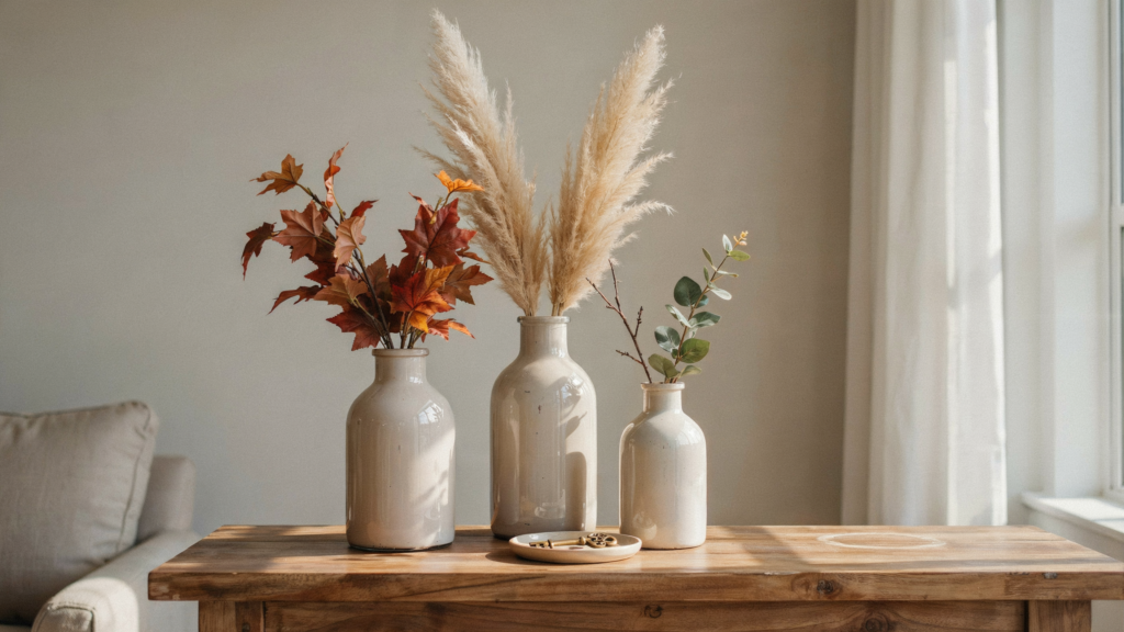 Paint thrifted glass vases with baking soda + matte paint for that high-end textured ceramic look.