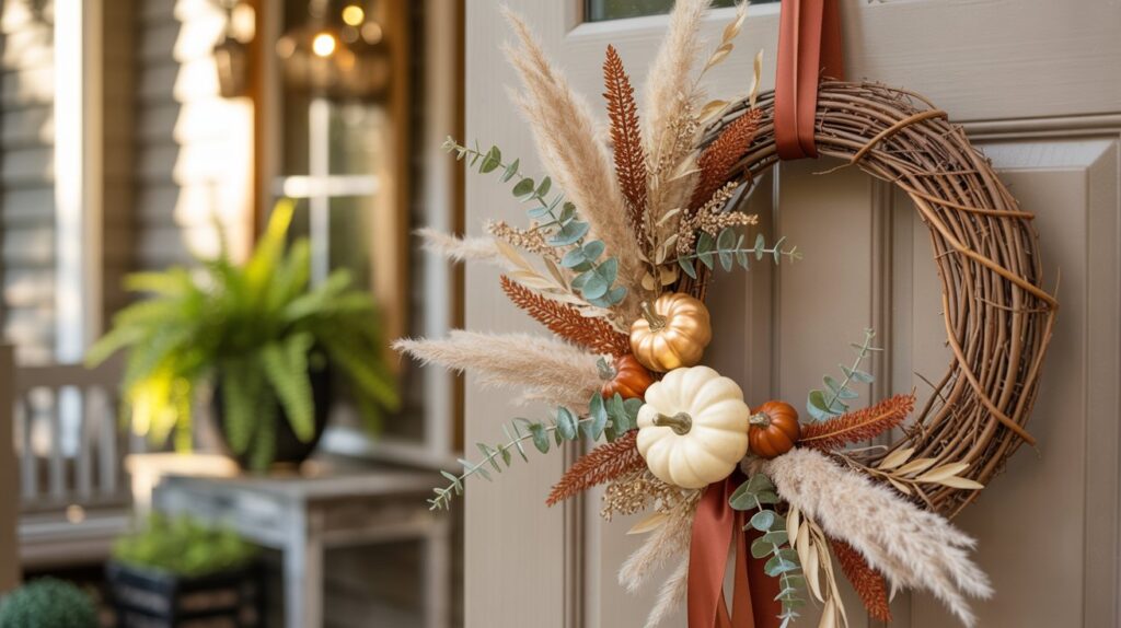 fall wreath with pumpkins