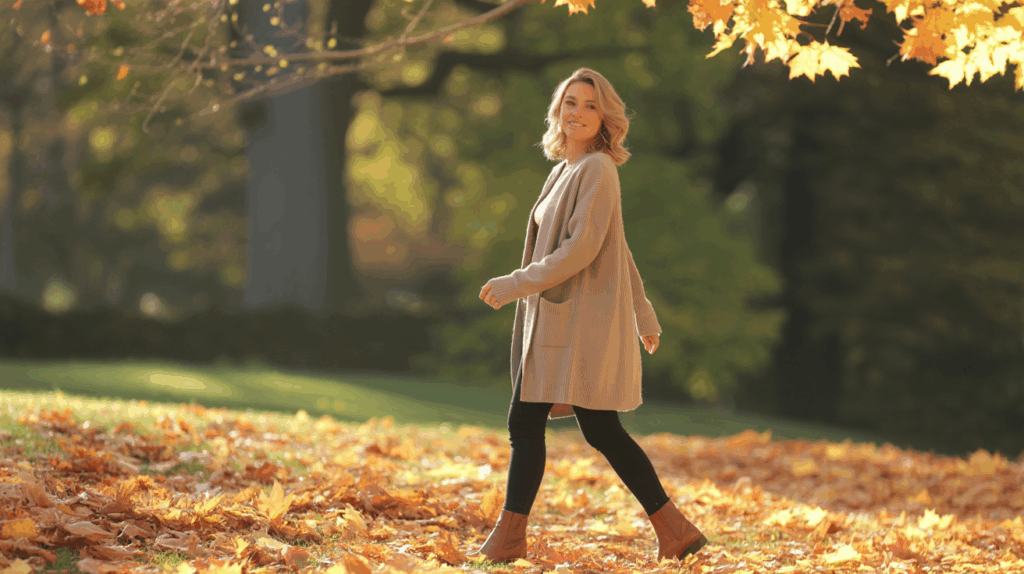 woman walking in fall season