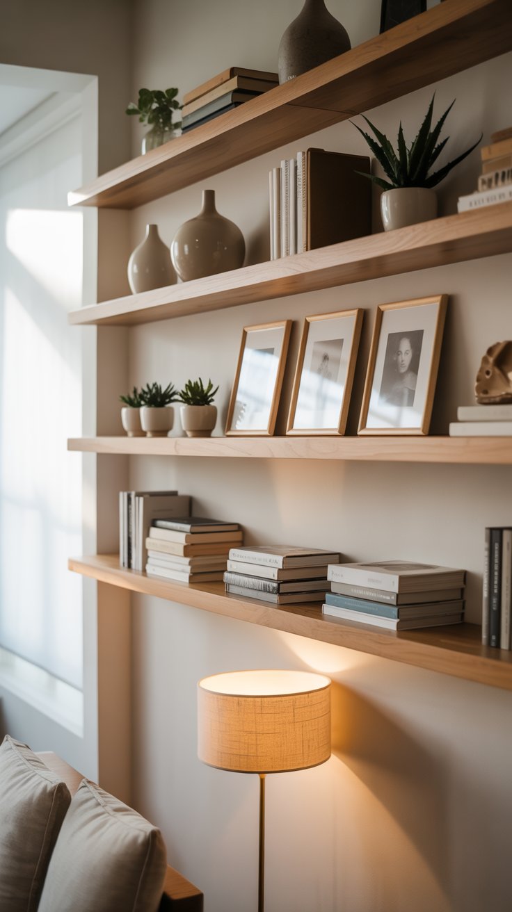 stylish shelving with books and other home decor