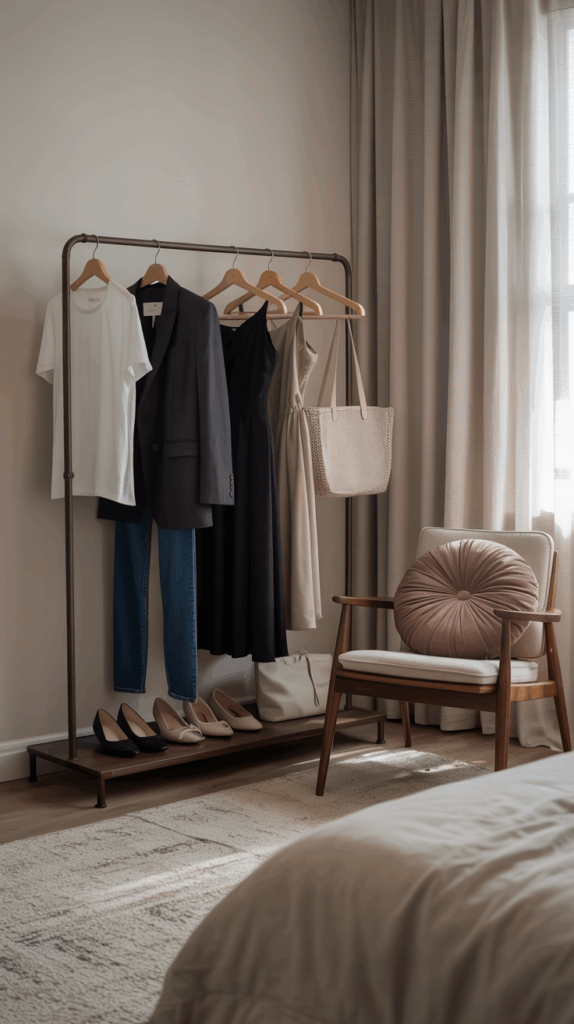 nicely hanging clothes for a capsule wardrobe