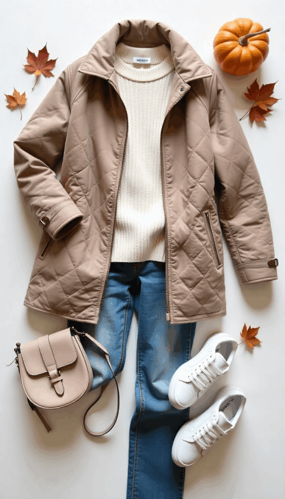 collage of denim and neutral clothing