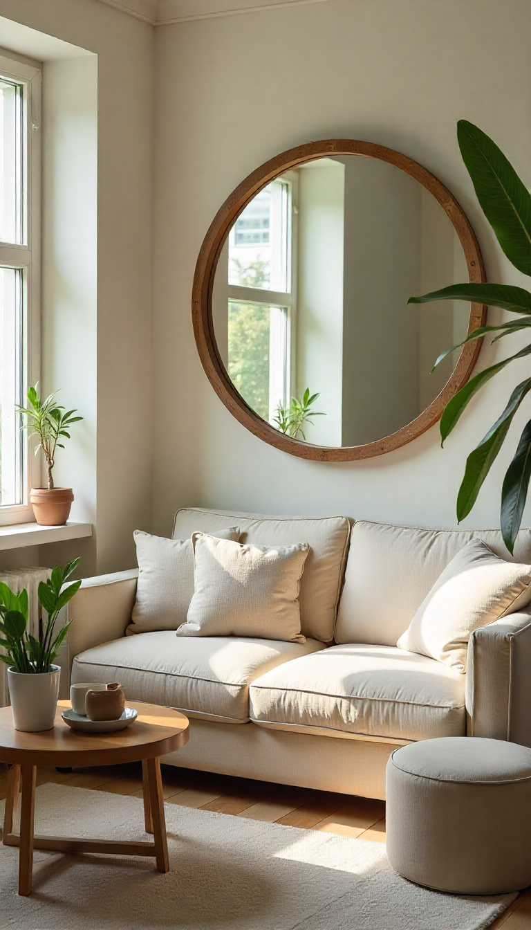 cozy area in room with mirror