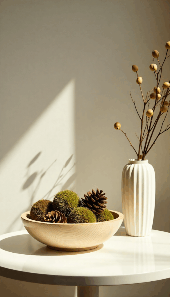 decorative bowl arranged next to a fluted vase