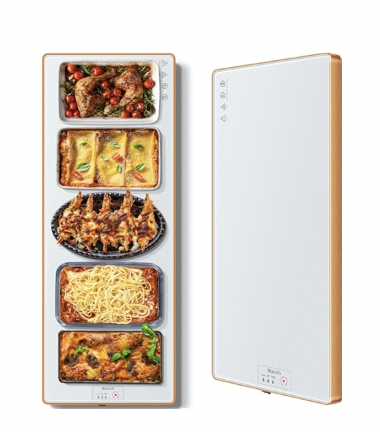 display of a pressure cooker, air ryer and warming tray