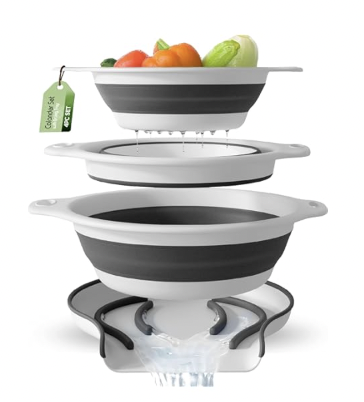 images of a espresso maker, casserole carrier and collapsible colander