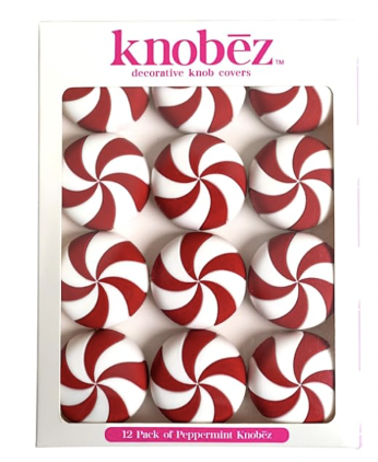 images of a wrapping paper and ribbon organizer, light up iridescent trees and peppermint inspired knob covers