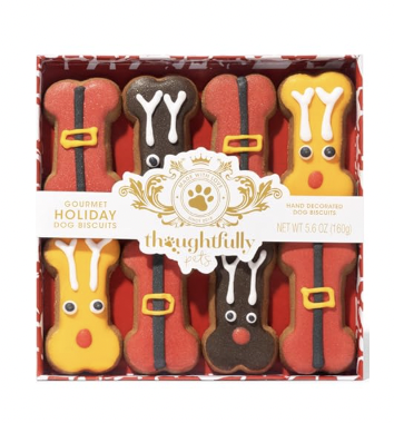 images of a dog sweater, dog bed and gourmet dog treats