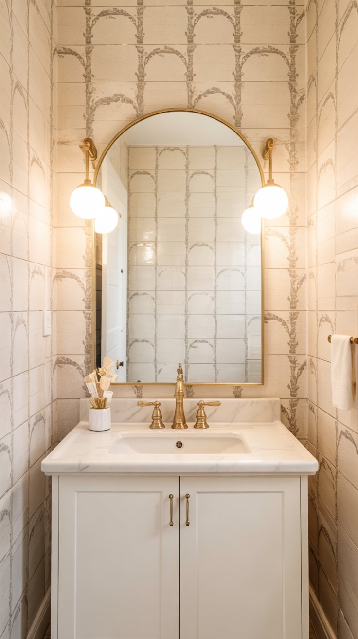 image of peel and stick wallpaper application in a powder room