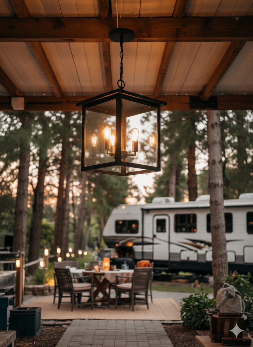 backyard patio with nice over head lighting