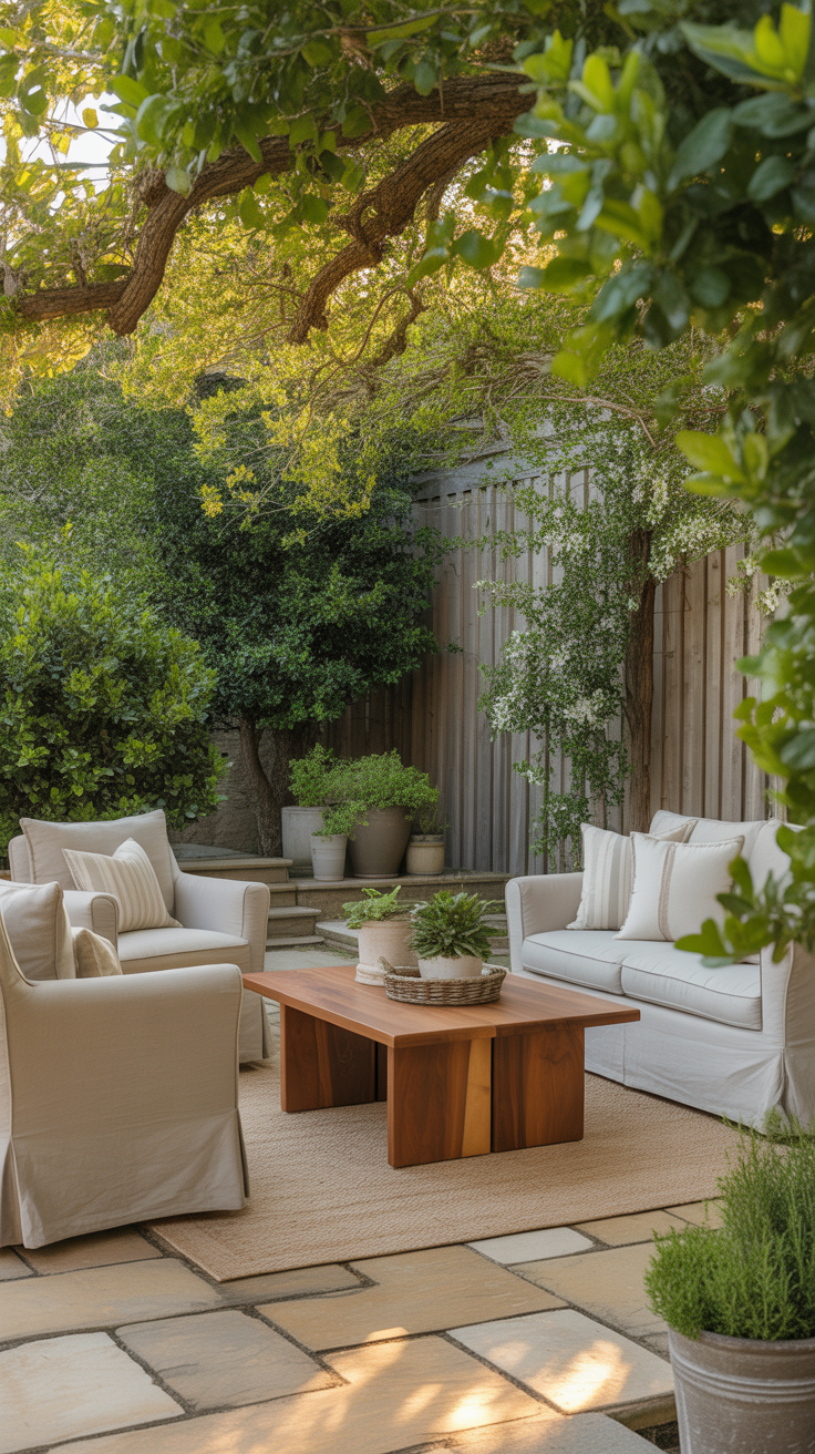 outdoor patio in a garden setting