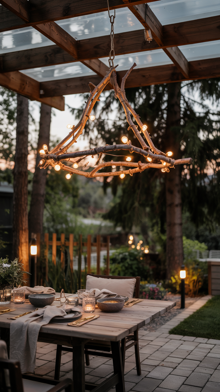 outdoor patio with overhead lighting