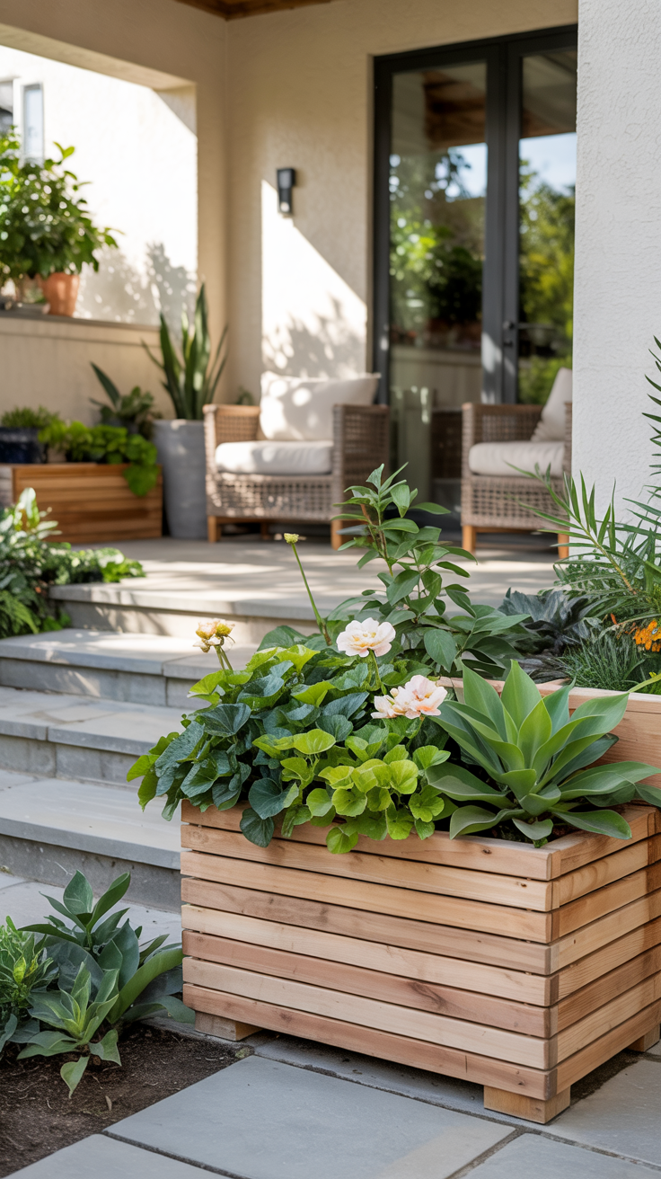 outdoor planter on a small patio setting