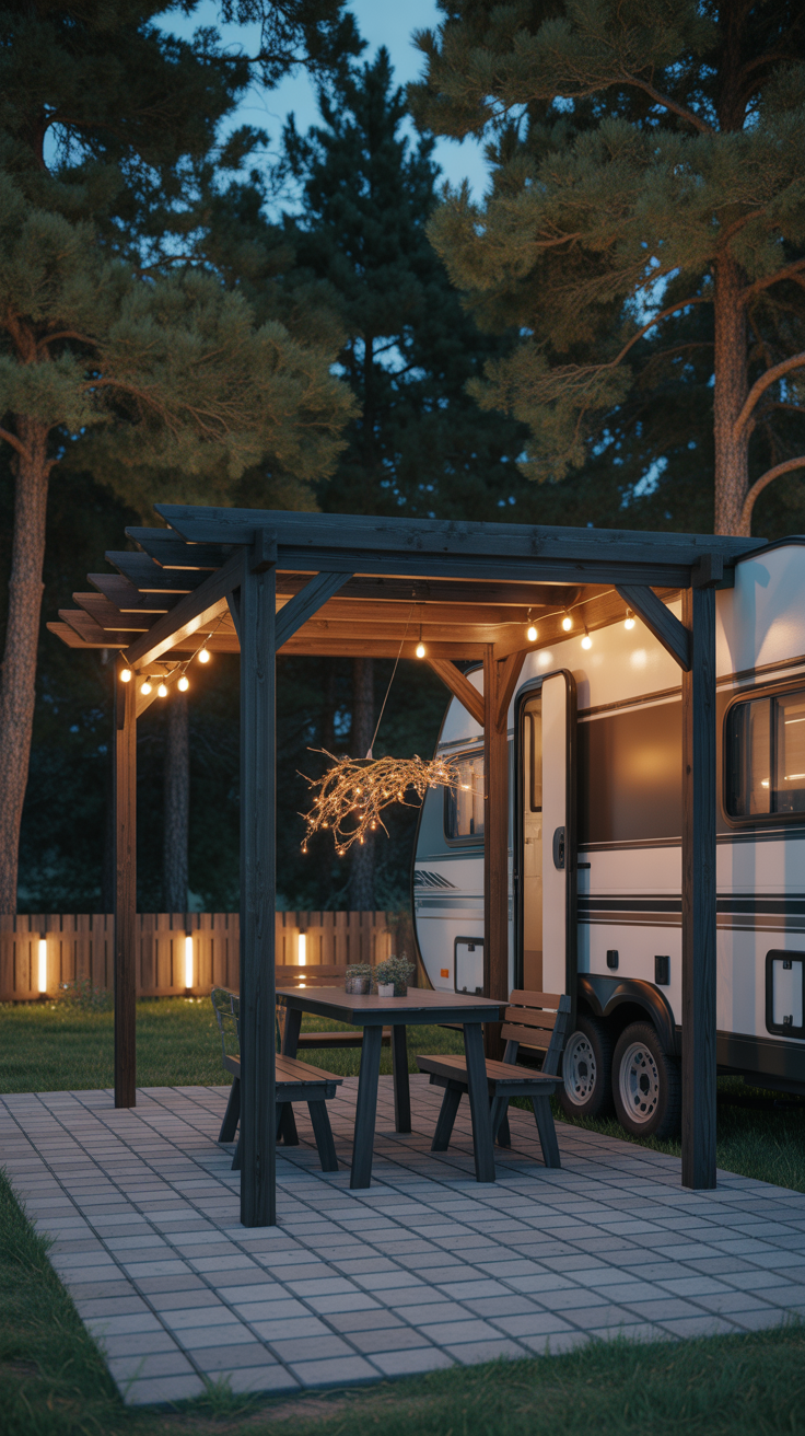 outdoor patio with solar fence lighting