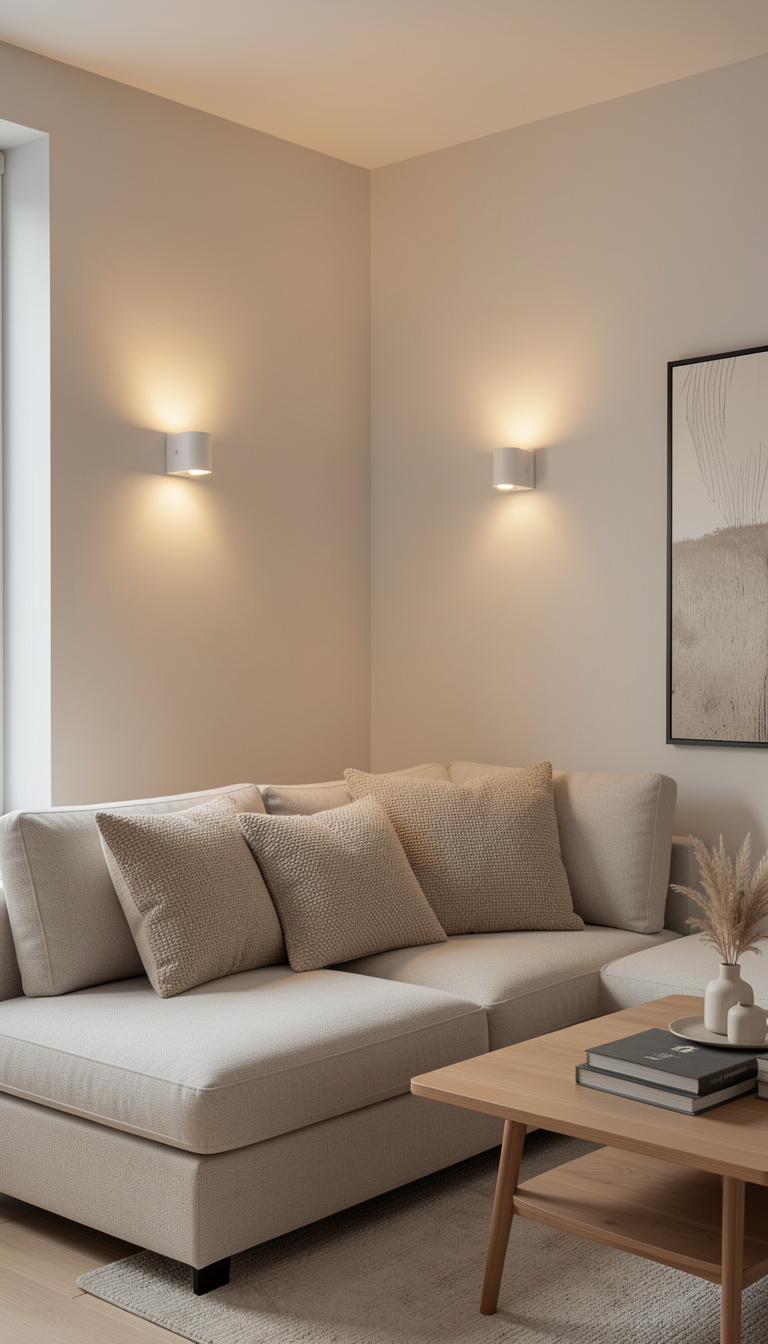 apartment setting with rechargeable sconces on the wall 