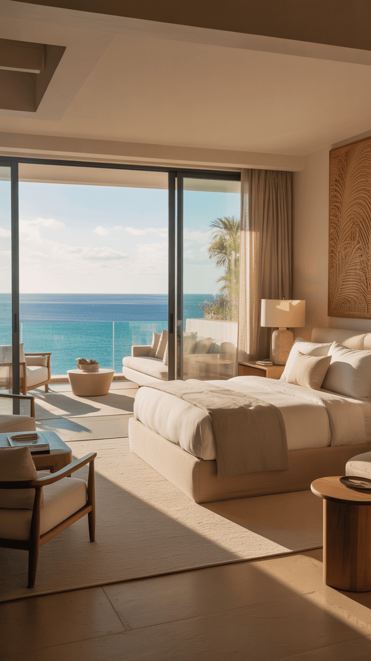 Mexican coastal luxury aesthetic with warm neutral tones and soft textures