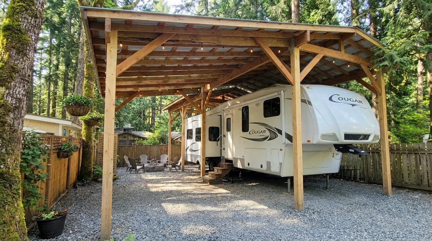 setting of a trailer in a heavily treed area