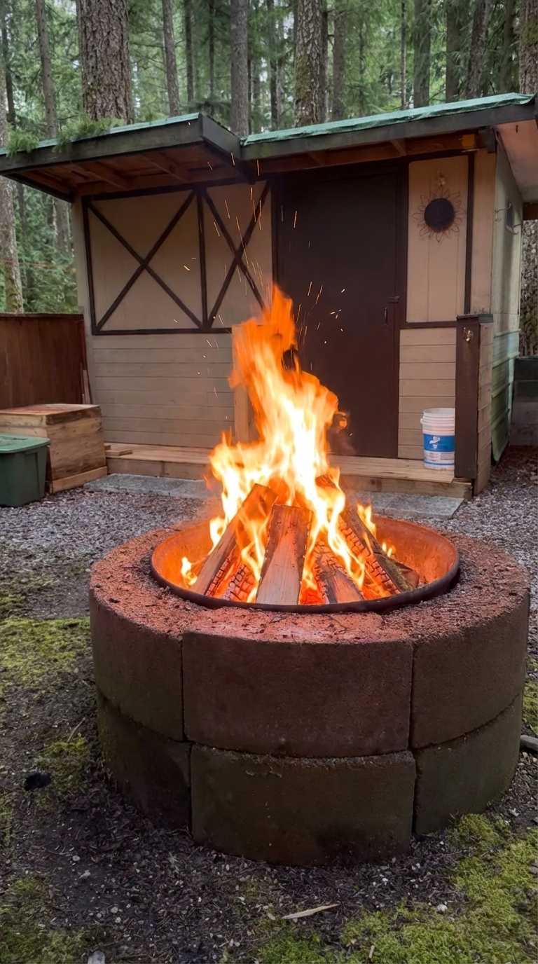 beautiful fire at an outdoor RV setting 