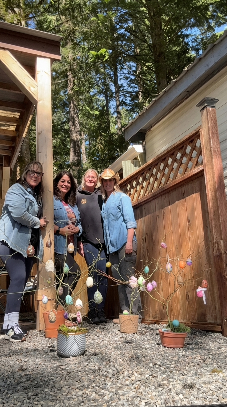 Partially completed tiny retreat ranch with rustic fencing and outdoor DIY landscaping progress in a quiet rural setting.