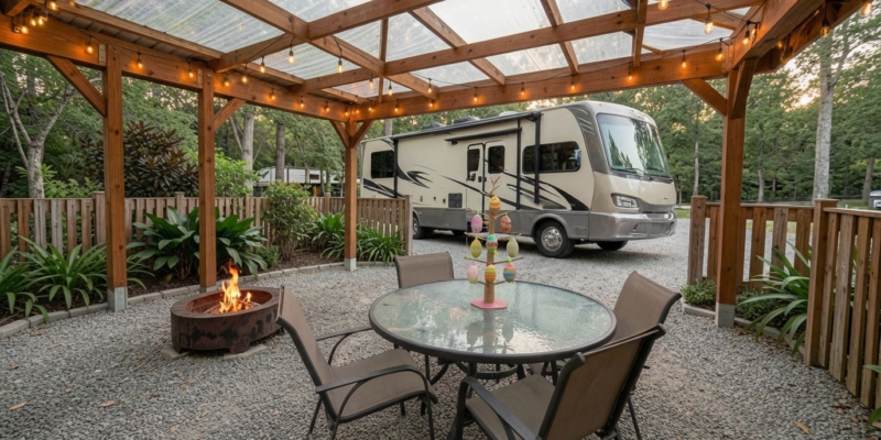 Partially completed tiny retreat ranch with rustic fencing and outdoor DIY landscaping progress in a quiet rural setting.