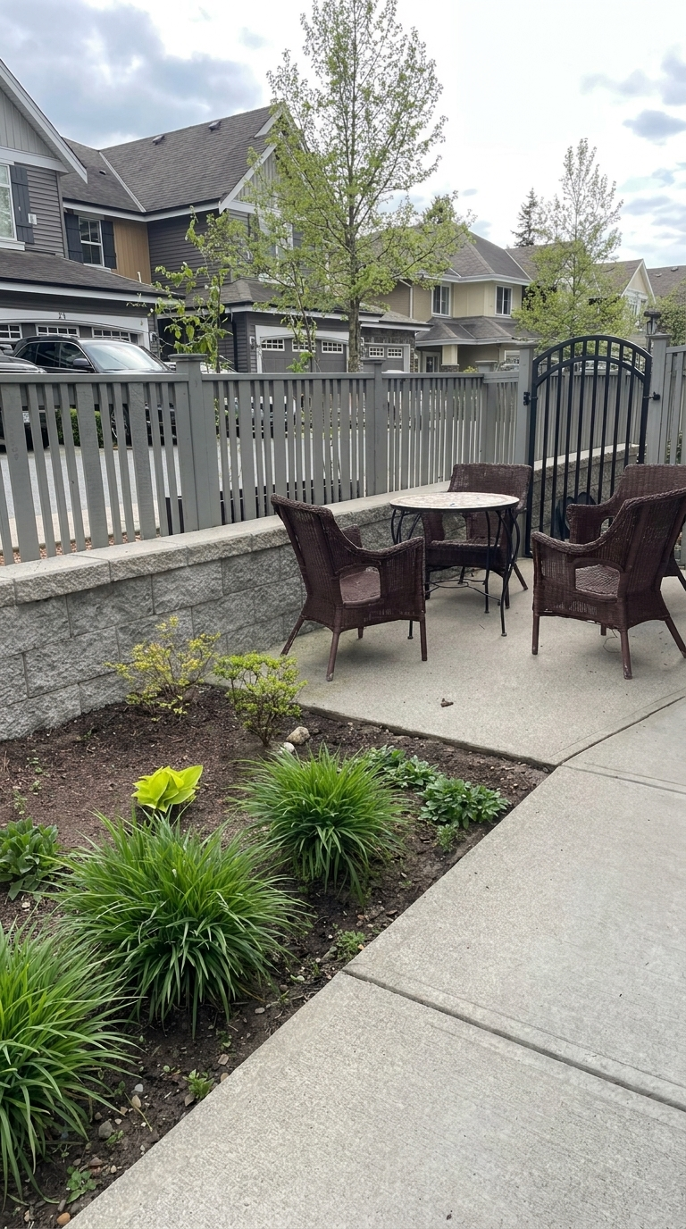image of a back yard refresh and cement retaining wall setting