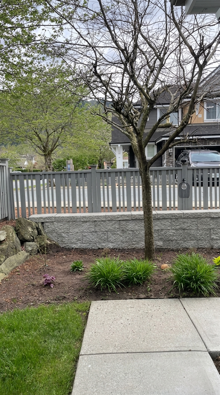 image of a new cement retaining wall in a backyard refresh setting 