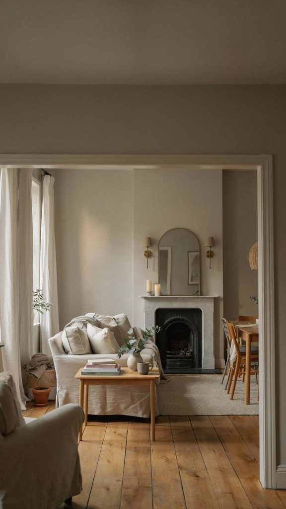 a warm elegant dining room setting in a living room for more space